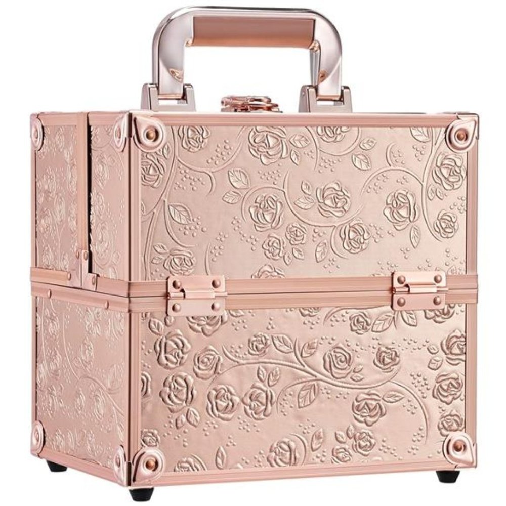 Makeup Train Case Cosmetic Box Portable Makeup Case Organizer 4Trays Travel Case